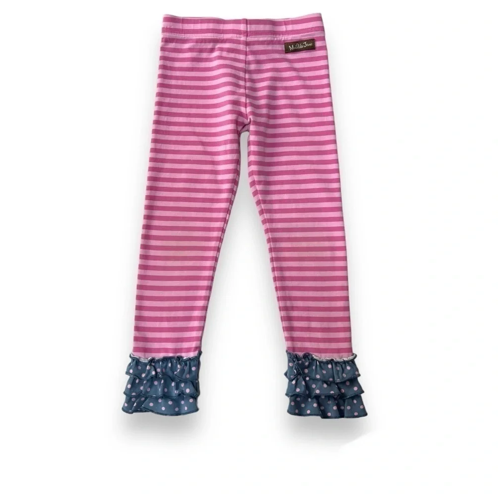 Matilda Jane Girls Size 4 Between The Pages Striped Ruffle Leggings Make Believe